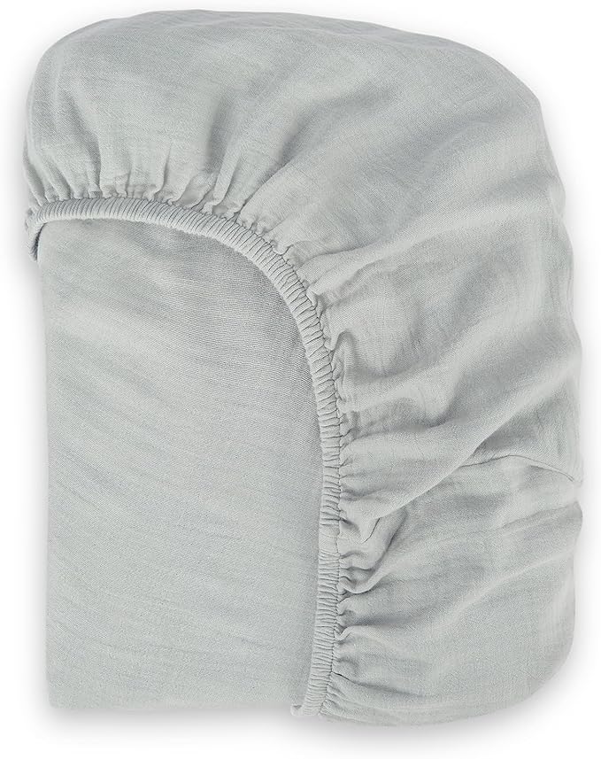 Bioweaves Organic Cotton Muslin Mini Crib Sheet, GOTS Certified Fitted Mini Crib Mattress Sheet, Extra Soft & Breathable for Toddler, Baby Boys & Girls, 38" x 24", 5 Inch Pocket, Hint of Mint