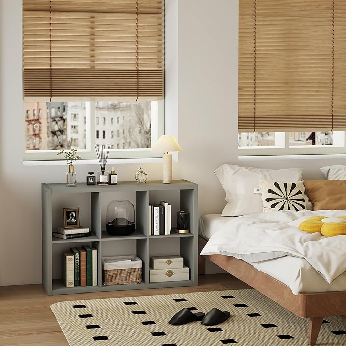 14.6 * 43.8 * 30.7 inches 2x3 Cube Storage Book Shelf, Engineered Wood 6 Cube Closet Organizer with Open Shelves, Wooden Storage Cubes for Bedroom, Bathroom, Office, Light Gray