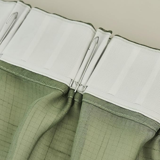 Sage Green Linen Look Sheer Curtains 84 Inches Long 2 Panels, Rustic Textured Light Filtering Drapes, Elegant Window Decor, Pinch Pleat Curtain with Hooks