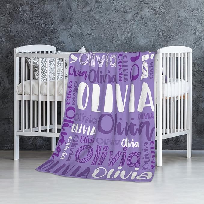 Dr.TOUGH Personalized Blankets with Name Customized Baby Blankets for Girls Boys Adults Monogrammed Blankets and Throws Christmas Birthday Mothers Fathers Valentines Day Gift (Lilac,30''×40'')