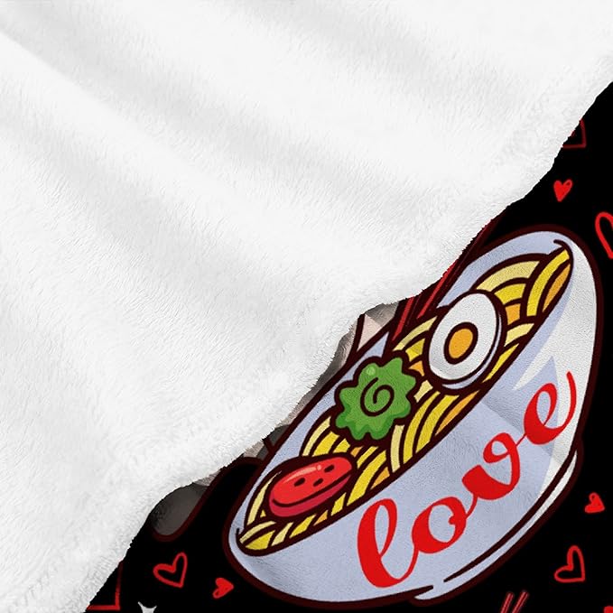 Thuswarm Kawaii Ramen Cat Red Heart Love Flannel Throw Blanket Warm Cozy Soft Funny Print Blankets for Bed Couch Sofa Room Decoration Gifts 40"×30" XSmall for Pets