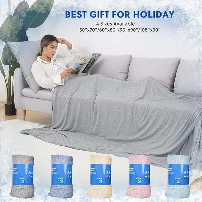 HOMFINE Cooling Blankets for Hot Sleepers - Summer Blanket Thin Lightweight Breathable Soft Double Side Enhanced Cooling for Bed Couch Sofa, Keep Cool for Night Sweats (Grey, 108 x 90 inches)