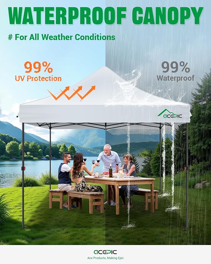 Heavy Duty 10x10 Canopy Replacement Top Cover with 8 Large Drainage Holes, Waterproof PU and 99% UV Resistant Fabric for Outdoor Events, Art Exhibition (Tent Top Only, Excluding Frame, White)