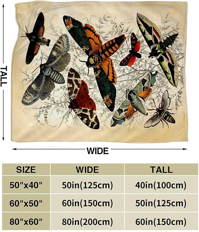 Moths Blanket Throws Moth Gifts Moths Lovers Throw Blanket for Women Men Kids Adults Soft Warm Cozy Fleece Blanket for Couch Sofa Bed 60"x50"