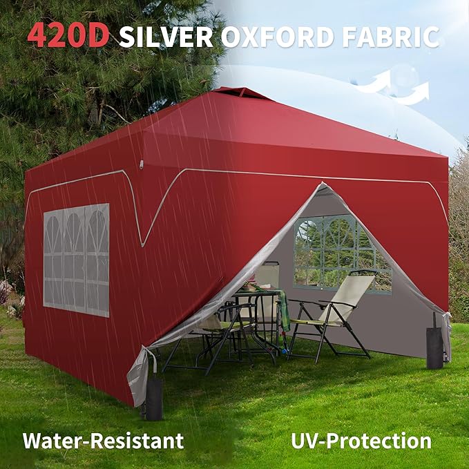GDY 12x12FT Pop Up Canopy Tent with One Push Setup, Easy to Install with 4-Sidewalls for Events, Parties, Camping, Outdoor Gazebo with 4-Sandbags, Red.
