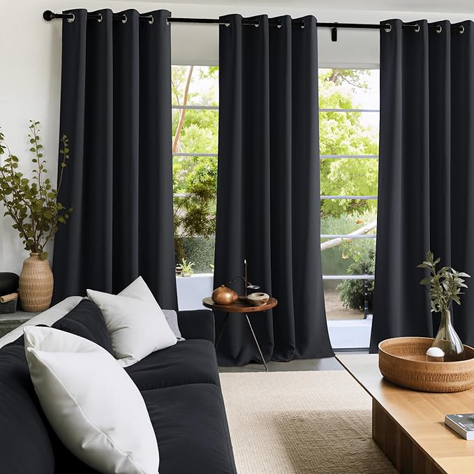 NICETOWN 100% Black Out Curtains 54 Inches Long 2 Panels for Living Room, Bedroom, Office Thermal Insulated Blackout Drapes Solid Grommet Noise Reducing Window Curtains, W40