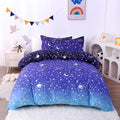 JSD Blue Stars Kids Duvet Cover Set Full Size, 3 Piece Boys Space Theme Microfiber Comforter Cover with Pillow Shams Zipper Closure, Comforter Not Included