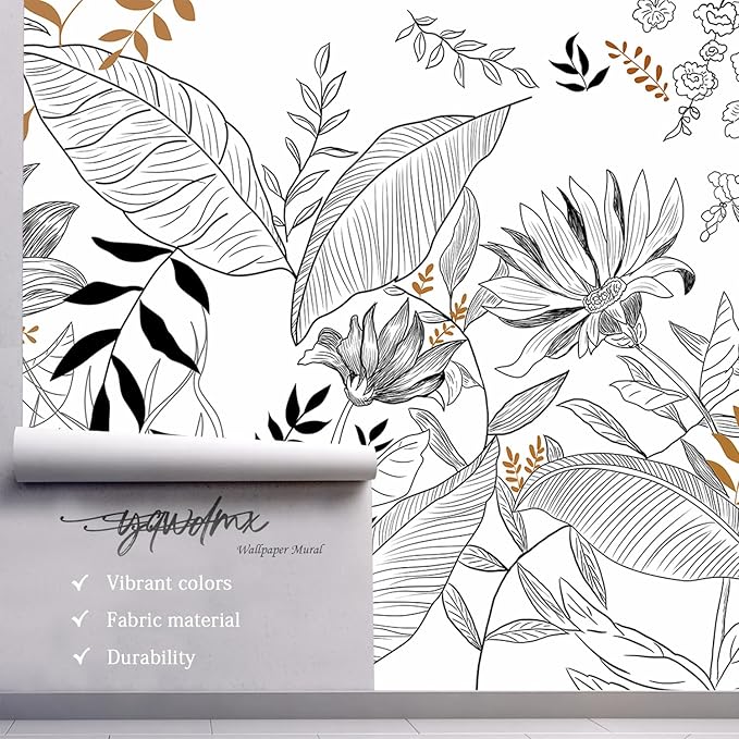 -Hand-Painted Flower Plant Fabric Wallpaper Simple Art Living Room 140" x 91" (Not Peel and Stick)