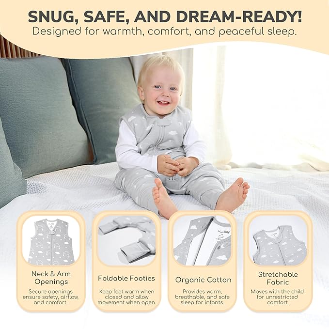 Mama Cheetah Toddler Sleep Sack with Feet 3T-4T, 1.0 TOG Organic Cotton Baby Wearable Blankets with Legs, Baby Sleeping Bag for Walkers, Early Walker Large