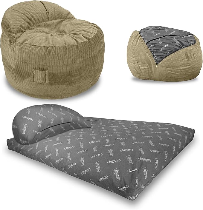 CordaRoy's NEST Gaming Bean Bag Chair-Convertible Bean Bag Chair -Washable Chenille Cover with Pockets for Remote, Controllers-for Living Room,Basement-King Size-Moss|Made in The USA