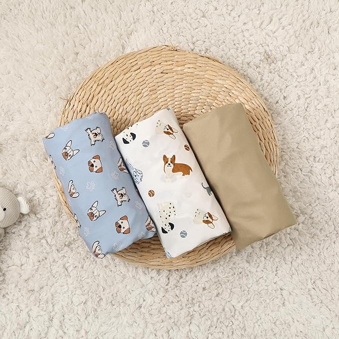 PHF 3 Pack Soft Bassinet Sheets, Pet Dogs Breathable Comfy Cradle Sheets for Baby Boys Girls Neutral, No Slip Universal Fit for Most Cradle and Bassinet Mattress, Pet Dogs