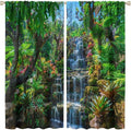 Waterfall Blackout Window Curtains, Spring Forest Nature Landscape Theme Pattern Print Window Drapes, for Living Room Bedroom 72x63in 2 Panels