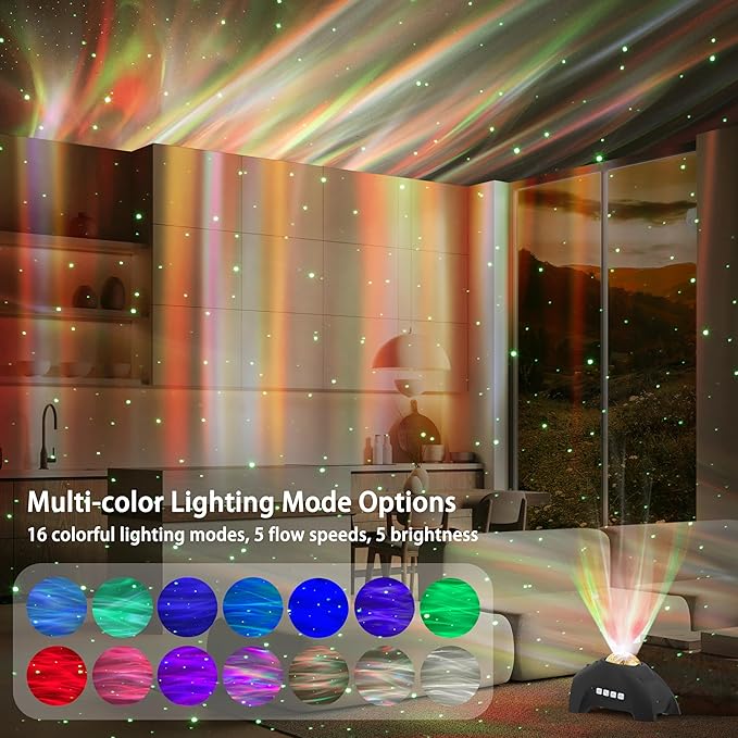 AIRIVO Northern Lights Aurora Projector, Star Projector Music Speaker, White Noise Night Light Galaxy Projector for Kids Adults, for Home Decor Bedroom/Ceiling/Party (Black)