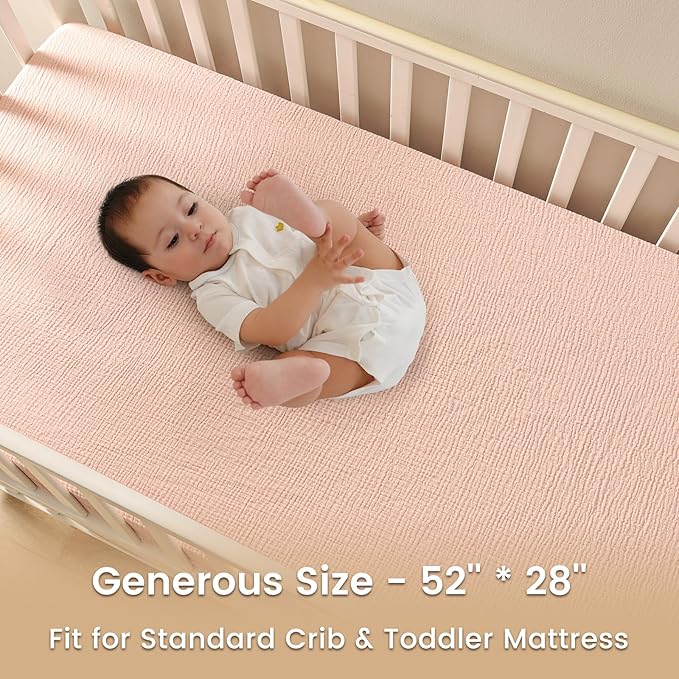 david's kids Muslin Crib Sheets for Girls, 2 Pack 100% Cotton Soft Breathable Fitted Baby Sheet Set, Standard 52"x28" Crib and Toddler Mattress, Snow White & English Rose