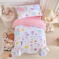 Joyreap 4 Piece Toddler Bedding Set for Girls- Pink Blue Colorful Unicorns Design, Microfiber Toddler Bedding Comforter Set for All Seasons