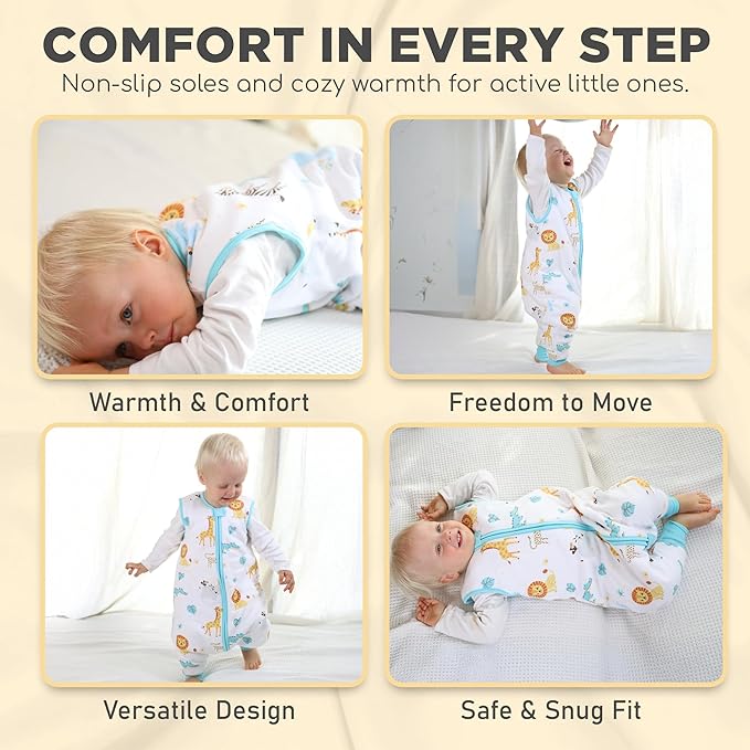 Mama Cheetah Toddler Sleep Sack with Feet 2T, 2.5 TOG Organic Cotton Baby Sleeping Bag with Legs, Baby Wearable Blankets for Walkers w/ 2-Way Zipper, Baby Sleep Sack for Girls Boys, Medium