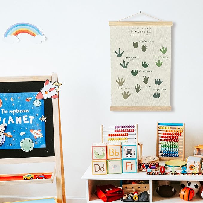 BCUANGD Dinosaur Dino Paw Wall Decor - Baby Toddler Boys Room Wall Art Poster Hanger with Wood Frames, Inspirational Hanging Canvas Decor for Kids Room Playroom Nursery Bedroom, 12x16 Inches