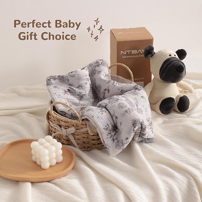 NTBAY 2 Layer Muslin Cotton Baby Swaddle Blanket, 30x40 Soft and Breathable Receiving for Newborns and Infants, Perfect for Crib, Stroller, Travel, Lightweight Nursery Blanket, Vintage Bloom