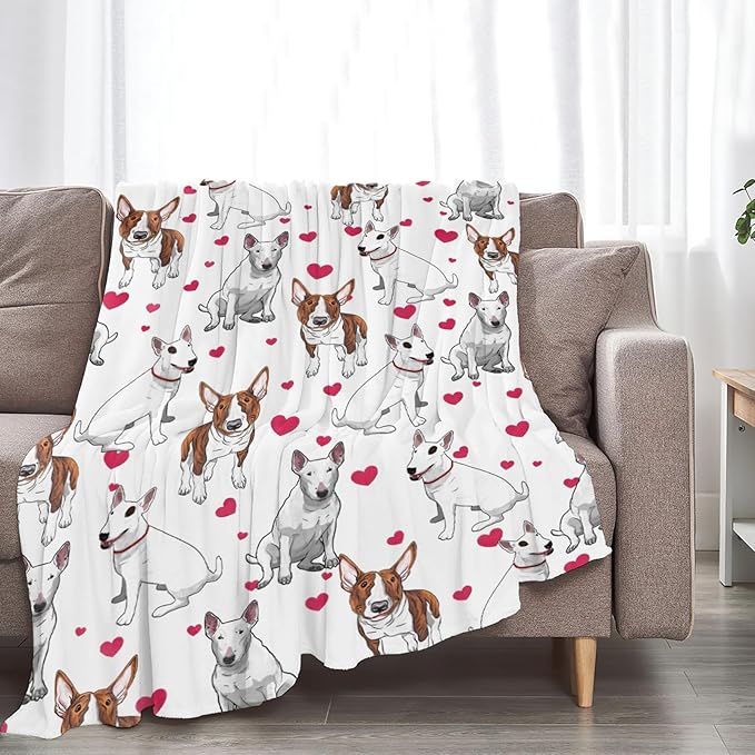 Tijuboni Bull Terrier Throw Blanket Dog Gifts for Girls Boys Women Men Kids Adults Soft Flannel Fleece Blanket for Couch Sofa Bed Home Decor 40"x50"