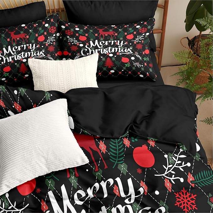 Christmas Duvet Cover Twin Size Black Christmas Tree Bedding Set 2 Pieces Kids Boys Girls Happy Holiday Xmas Comforter Cover with Zipper Closure and 1 Pillowcase (No Comforter)
