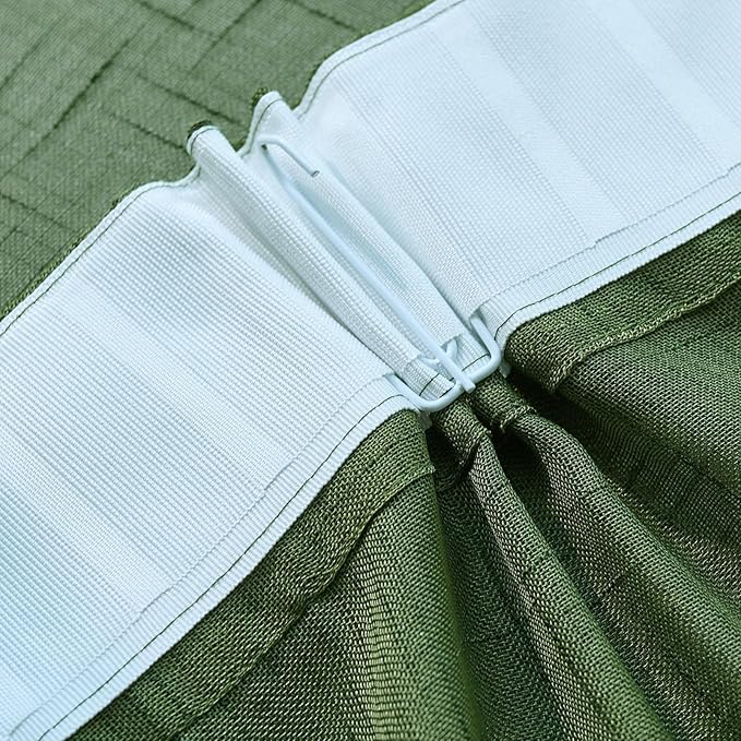 Olive Green Sheer Curtains 84 Inches Long 2 Panels, Dark Textured Linen Look See Through Drapes, Thin Light Filtering Window Treatments, DIY Pinch Pleat Sliding Glass Door Curtain