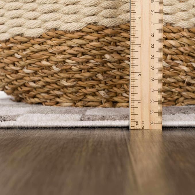 Hauteloom Pertek Modern Checkered Area Rug - Modern Geometric Carpet for Living Room, Kids Room, Nursery - Bohemian Boho Carpet - Brown, Beige, Cream - 6'7" x 9'