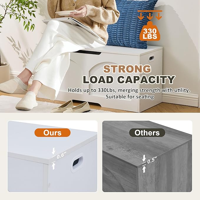 Storage Chest, Wooden Storage Bench Trunk, Upgraded Safety Lift Support Hinge, Large Entryway Bench Box, 31.5" x 15.7" x 18.3" Storage Box Chest Organizer Bench, White