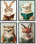 ShowDraven Woodland Nursery Animals Decor Wall Art Prints Poster, Baby Nursery Room Bedroom Bathroom Playroom Wall Art Decor for Nursery Kids Girls Gifts, Classroom Wall Decor, 8x10 Inch Unframed
