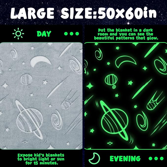 inhand Glow in The Dark Stars Blanket for Girls Boys Cute Kids Throw Blanket Funny Space Moon Galaxy Blanket Gaming Room Decor Toys Birthday Gifts Ideas Stuff for 1-10 Years Old (30''x40'' Grey)