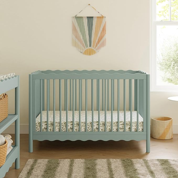 babyletto Swell 4-in-1 Convertible Crib with Toddler Bed Conversion Kit in Light Sage, Greenguard Gold Certified, Made of 100% Solid Wood