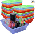 Kolewo4ever 24 Pack Classroom Storage Baskets Pencil Organizer Bins 13.5 x 10 x 3 Inch Paper Trays Basket Plastic Book Basket for Classroom Library Organizer