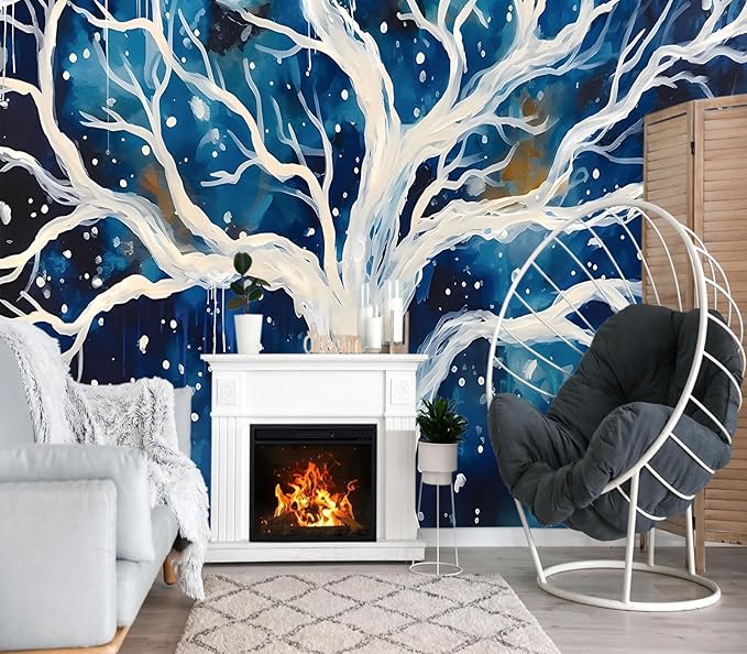 XMPMBM-Graffiti Art backsplash Large Decorative Wallpaper Watercolor Tree Bedroom Bathroom Nursery Room Wall Mural- W 154" X H 105"（112 Square Foot）
