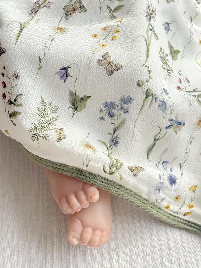 Little Jump Boho Vintage Floral Muslin Blanket Baby Quilt - Silky Soft and Breathable Crib Blanket for Daycare - Large 47" x 47" - 2 Layers Toddler Summer Blankets for Girls (Wildflower and butterfly)