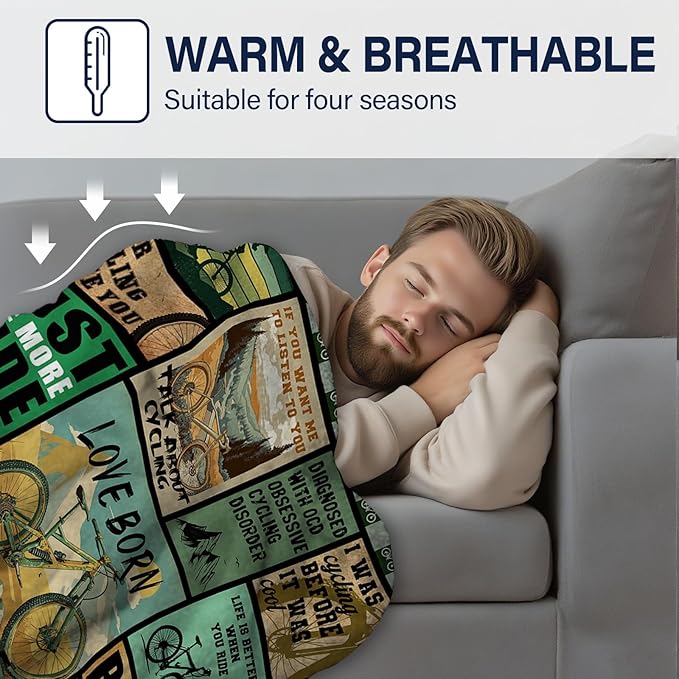 Bicycle Blanket for Cyclists, Bike Lover Gifts for Men and Women, Christmas Birthday Gifts for Bicycle Enthusiasts, Mountain Bike Rider Blanket, Soft Throw for Sofa Couch Room 50"x60"