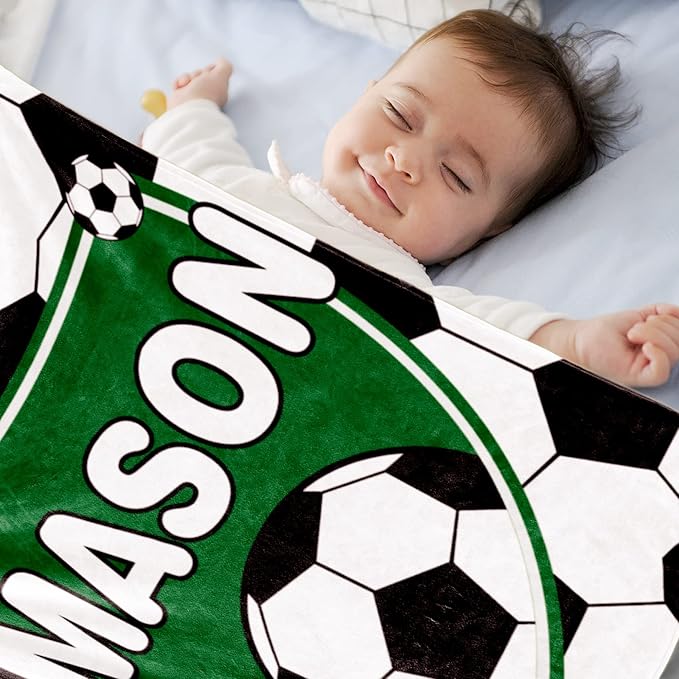 Personalized Soccer Blanket with Name for Boys, Custom Name Blanket for Kids, Soft Flannel Soccer Toddler Blanket Customized Gift for Birthday Christmas Baby Shower Newborn Gift 30'' X 40''