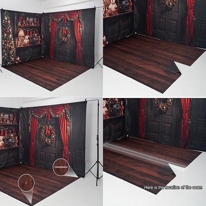 Kate Dark Brown Wood Floor Backdrop Photography Floor Mats Wooden Wall Rubber Flooring Mat Newborn Photography Props for Photo Studio 10x8ft (Included 2 Pcs 5x8ft)