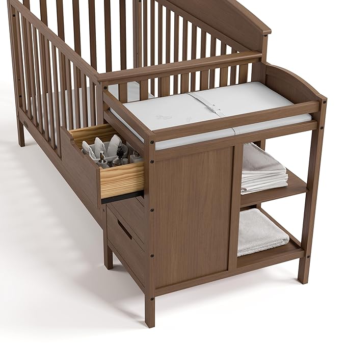 Graco Benton 4-in-1 Convertible Crib and Changer (Hazelnut) – GREENGUARD Gold Certified, Crib & Changing Table Combo, Water-Resistant Changing Pad, Converts to Toddler Bed, Daybed and Full-Size Bed