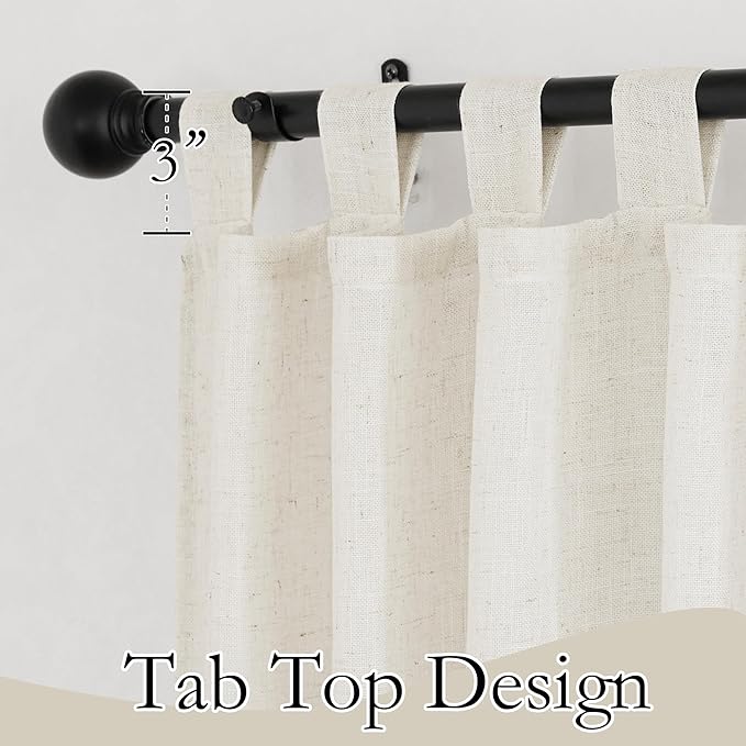 RYB HOME Linen Sheer Curtains - Linen Textured Fabric Semi Sheer Window Decor Light and Airy Privacy Drapes for Doorway Bedroom Living Room, 52 inch Wide x 72 inch Long, 1 Pair, Linen