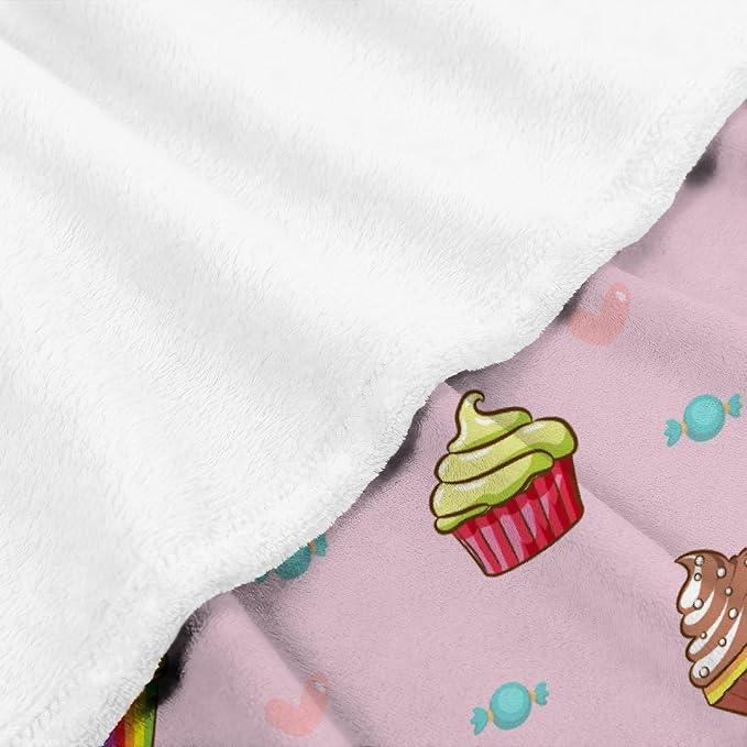 Thuswarm Cupcake Candy Pink Flannel Throw Blanket Warm Cozy Soft Funny Print Blankets for Bed Couch Sofa Room Decoration Gifts 60”×50” Medium for Teen
