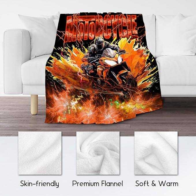 Blanket for Boys Motorcycle Blankets Gifts for Car Lovers, 30"x40" Warm Cozy Flannel Throw for Couch Sofa