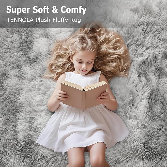 2x6 Grey Runner Rug for Bedroom, Soft Fluffy Runner Area Rug for Living Room Plush Gray Bedroom Rug Fuzzy Shaggy Carpet for Kids Room Dorm Nursery with Non-Slip Bottom
