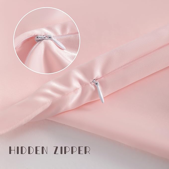 NTBAY Zippered Silk Satin Toddler Pillowcases - 2 Pack Hidden Zipper 13x18 Pillowcases - Luxury and Silky Baby Travel Pillow Covers, Pink