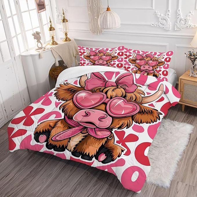 kxry Cute Cattle Comforter Set Twin Size Cartoon Calf Animal Bedding Sets for Girls Teens Kids Funny Animal Soft Microfiber Lightweight Comforter Set with 1 Comforter + 1 Pillow Case