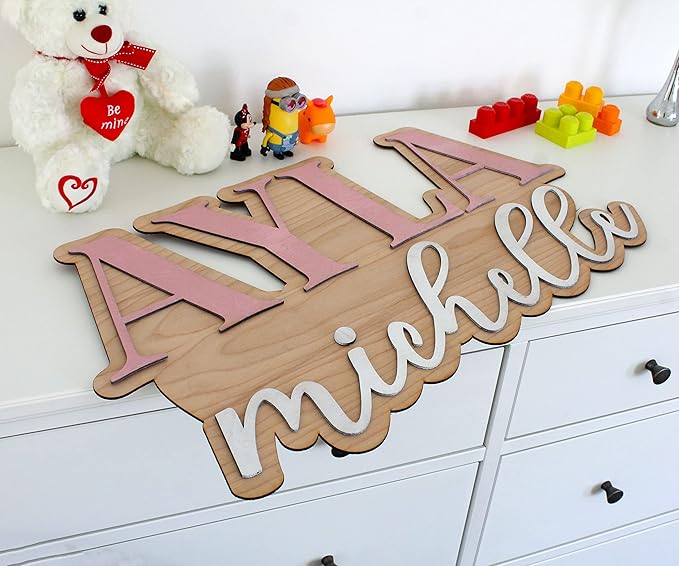 Large Wood Nursery Sign | Nursery name sign for Kids | Custom Wood Name Sign | 3D Wood Baby Name Sign (Blue)
