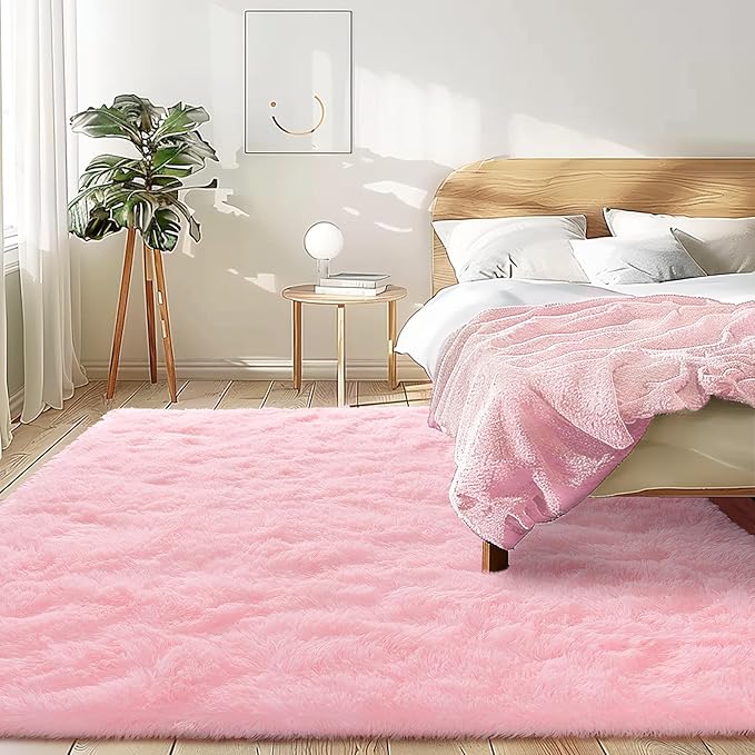 Pink Rug 8x10 - Non Slip Fluffy Rugs for Living Room - Cute Floor Rug for Girls Room Decor- Large Fuzzy Shag Carpet - Shaggy Rugs for Living Room Washable 8x10 Area Rugs Clearance