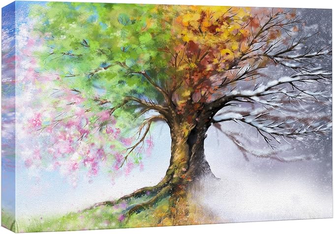 SIGNWIN Canvas Wall Art Four Seasons Fantasy Tree with Colorful Leaves Nature Illustrations Modern Chic Multicolor for Living Room, Bedroom, Office - 16"x24"