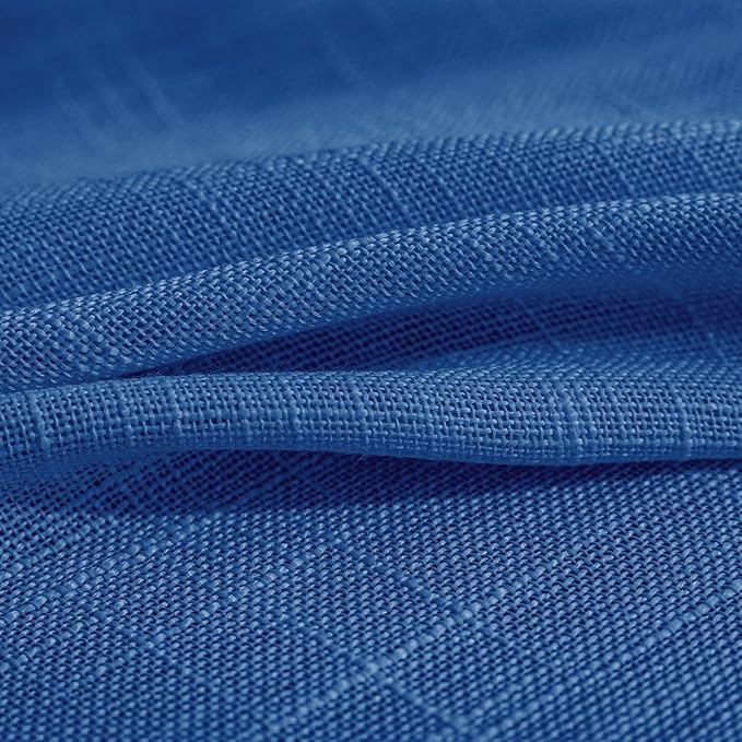 FMFUNCTEX Linen Semi Sheer Curtains for Bedroom, Navy Blue Curtains 84 Inches Long for Living Room, Country Farmhouse Sheer Drapes, Light Filtering Window Curtain, Grommet Top 2 Panels