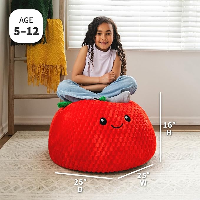 Big Joe Strawberry PlushiPals Super Soft Bean Bag Chair for Kids, Ultra-Soft Plush Polyester Blend, 2.5 feet Refillable