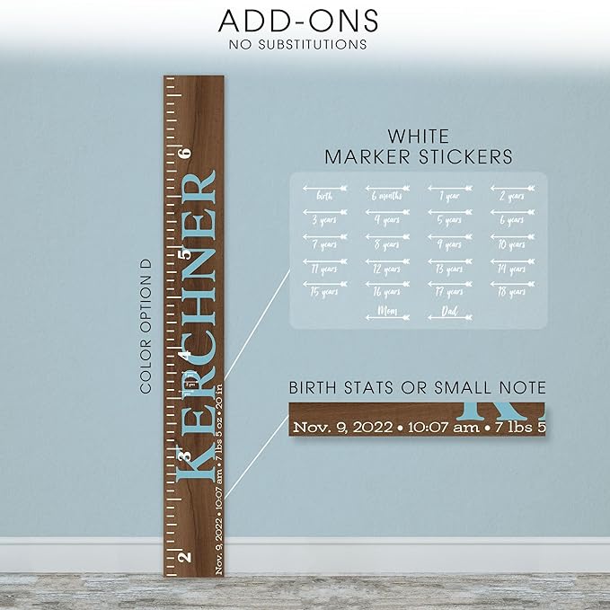 Wooden Kids Growth Height Chart Ruler for Boys and Girls Painted (The Kerchner) by Back40Life