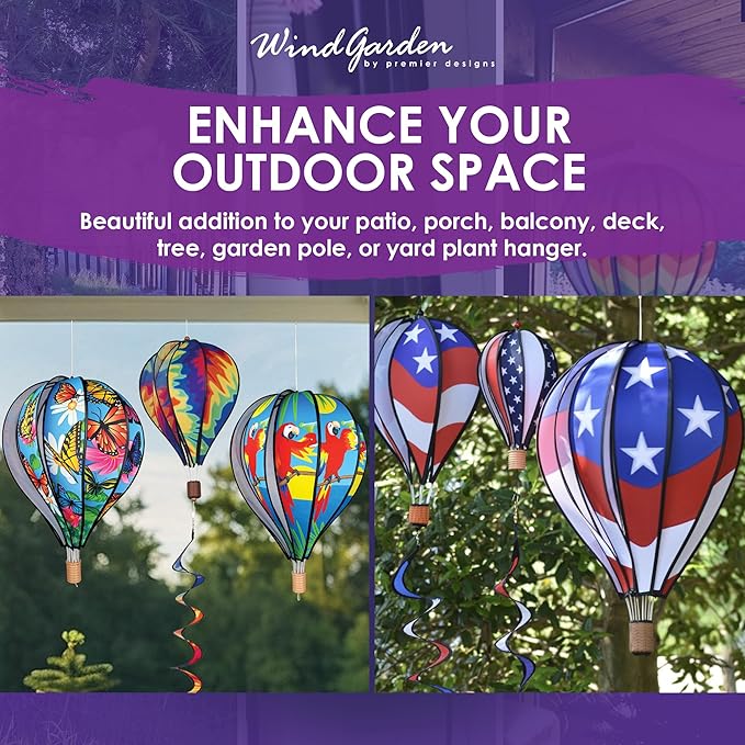 Hot Air Balloon Hanging Garden Spinner 18" - Vibrant Wavy Gradient Design, Weather-Resistant Outdoor Decor, Durable & Lightweight for Patios, Yards, and Gardens - Eye-Catching Wind Spinner